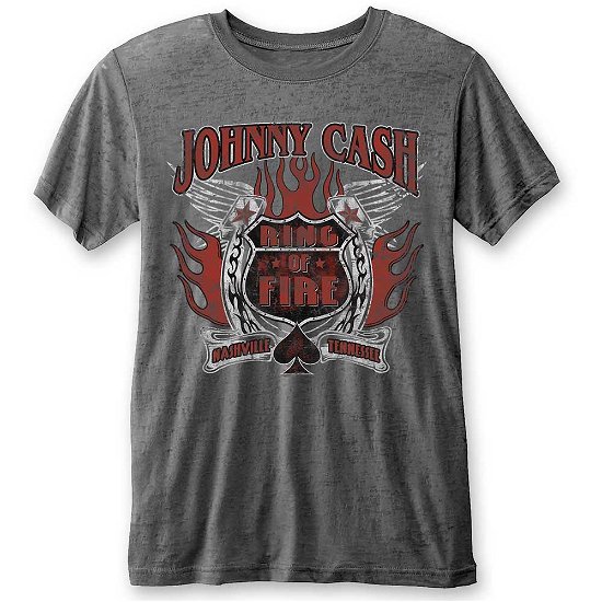 Johnny Cash Unisex T-Shirt: Ring of Fire (Burnout) - Johnny Cash - Produtos - Bravado - 5055979983378 - 