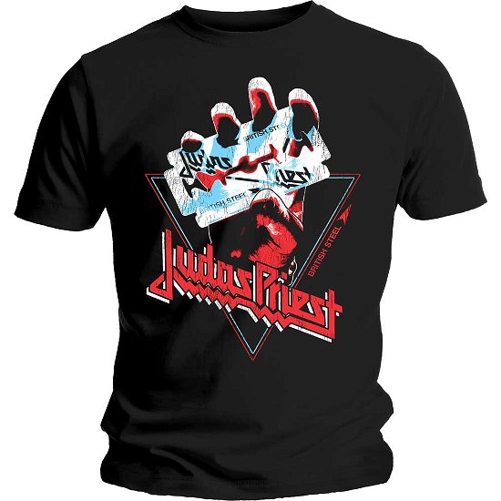 Judas Priest Unisex T-Shirt: British Steel Hand Triangle - Judas Priest - Produtos - MERCHANDISE - 5056170639378 - 15 de janeiro de 2020
