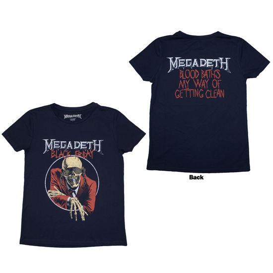 Cover for Megadeth · Megadeth Ladies T-Shirt: Black Friday (Navy Blue) (Back Print) (T-shirt) [size S] (2024)