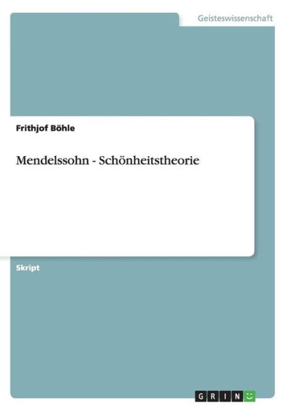 Cover for Böhle · Mendelssohn - Schönheitstheorie (Book)