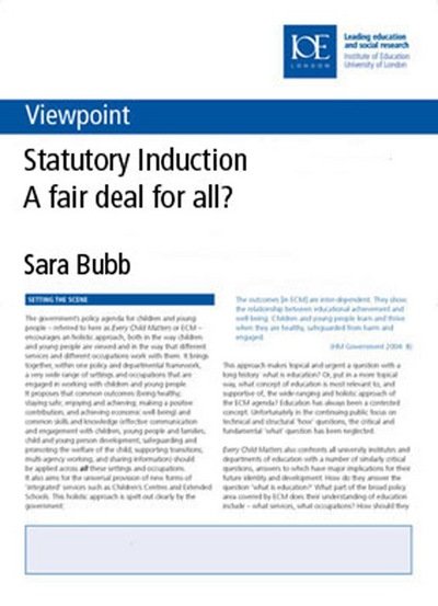 Cover for Bubb, Sara (Institute of Education, University of London) · Statutory Induction: A fair deal for all? - Viewpoint (Pamphlet) (2000)