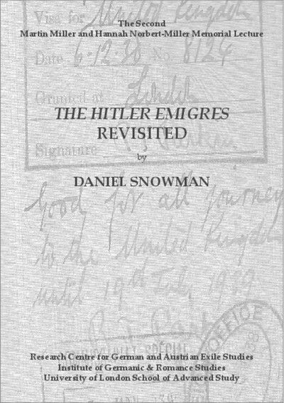 Cover for Daniel Snowman · Hitler Emigres Revisited (Book) (2013)