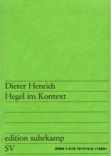 Cover for Dieter Henrich · Suhrk.tb Wi.1938 Henrich.hegel I.kontex (Book)