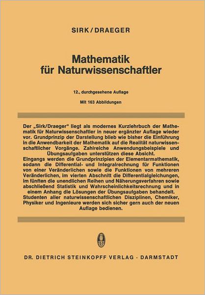 Cover for H. Sirk · Mathematik Fur Naturwissenschaftler (Paperback Book) [12 Rev edition] (1972)