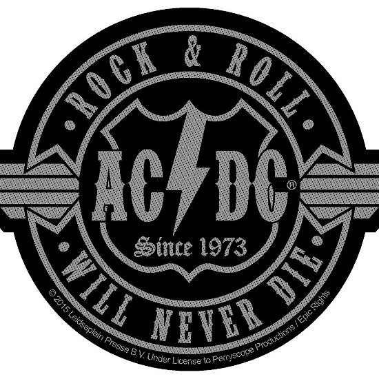 Cover for AC/DC · AC/DC Standard Woven Patch: Rock N Roll Will Never Die Cut-Out (Patch) (2019)