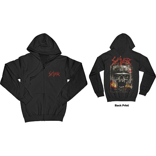 Slayer Unisex Zipped Hoodie: Etched Skull (Back Print) - Slayer - Merchandise -  - 5056368602382 - 