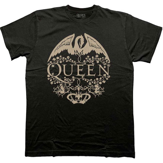 Cover for Queen · Queen Unisex T-Shirt: Floral Crest Mono (T-shirt) [size S] (2024)