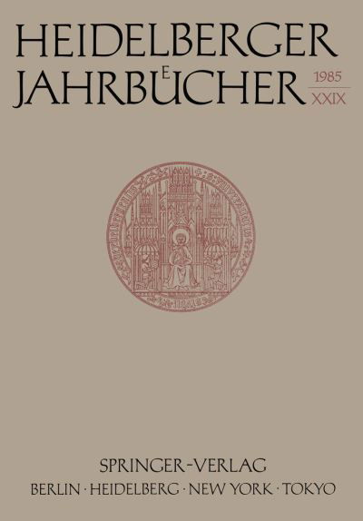 Cover for H Schipperges · Heidelberger Jahrbucher (Paperback Bog) [German edition] (1985)