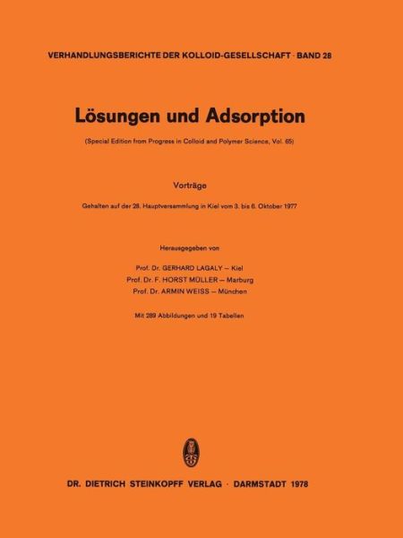 Cover for Kolloid-Gesellschaft · Losungen Und Adsorption (Paperback Book) (1978)