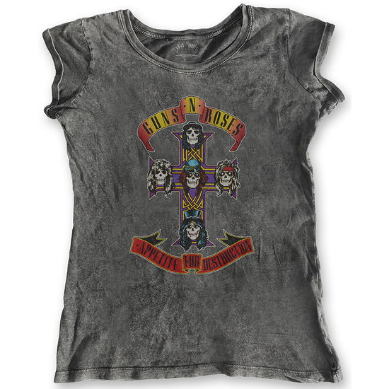 Guns N' Roses Ladies Fashion Tee: Appetite for Destruction (Large) (Acid Wash Finish) - Guns N' Roses - Koopwaar - Bravado - 5056170603386 - 