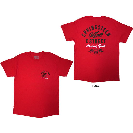 Bruce Springsteen Unisex T-Shirt: Tour '24 Madrid Event (Red) (Back Print & Ex-Tour) - Bruce Springsteen - Merchandise -  - 5056821095386 - January 23, 2025