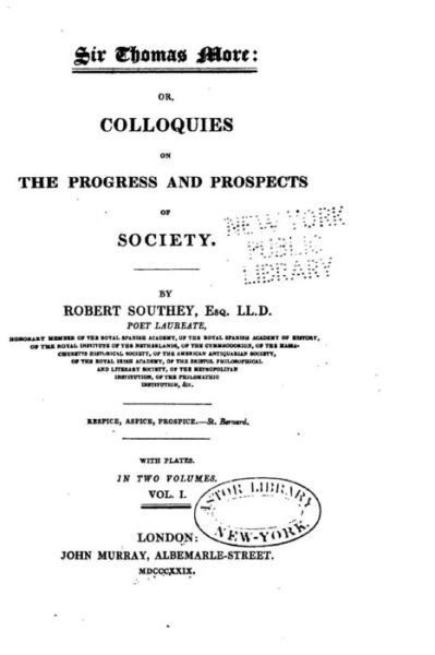 Cover for Robert Southey · Sir Thomas More, Or, Colloquies on the Progress and Prospects of Society (Taschenbuch) (2016)
