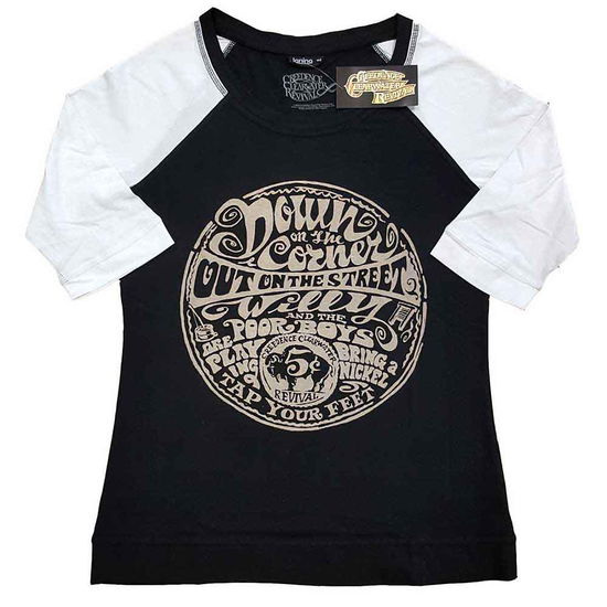 Creedence Clearwater Revival Ladies Raglan T-Shirt: Down On The Corner - Creedence Clearwater Revival - Produtos -  - 5056368649387 - 