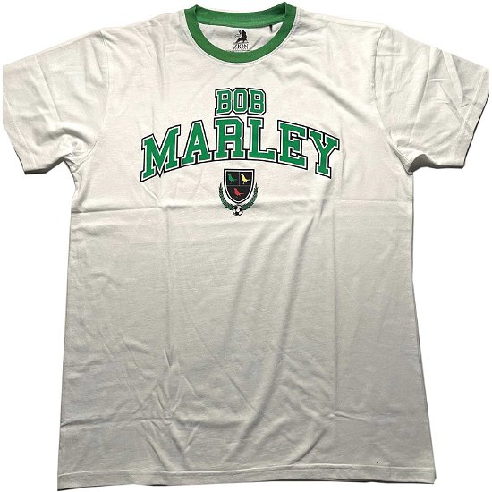 Bob Marley Unisex Ringer T-Shirt: Collegiate Crest - Bob Marley - Produtos -  - 5056561053387 - 