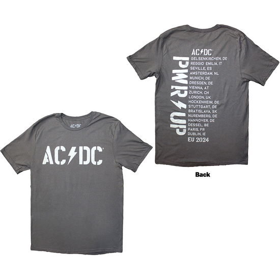 Cover for AC/DC · AC/DC Unisex T-Shirt: Logo PWR-UP EU Tour '24 (Grey) (Back Print &amp; Ex-Tour) (T-shirt) [size S] (2024)