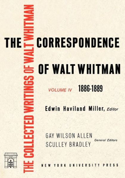 Cover for Eric Miller · The Correspondence of Walt Whitman (Vol. 4) (Hardcover bog) (1989)