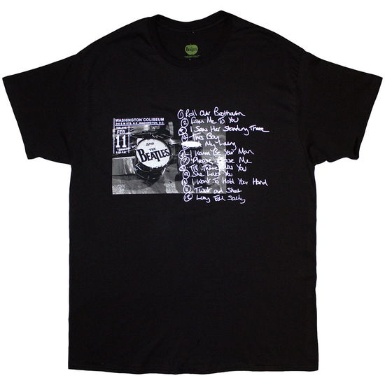 Cover for The Beatles · The Beatles Unisex T-Shirt: Washington '64 Drum Photo &amp; Setlist (Black) (T-shirt) [size S] (2024)