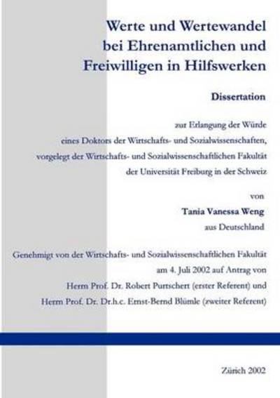 Cover for Tanja Wenig · Werte Und Wertewandel Bei Ehrenamtlichen Und Freiwilligen in Hilfswerken (Paperback Book) [German edition] (2002)