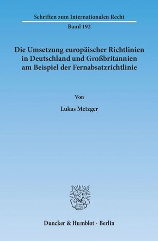 Cover for Metzger · Die Umsetzung europäischer Rich (Book) (2013)