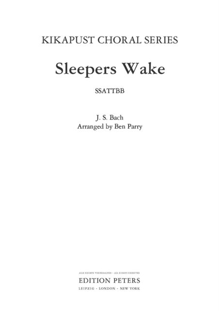 Sleepers Wake - Johann Sebastian Bach - Books - Edition Peters - 9790577085388 - March 4, 2004