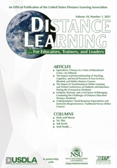 Cover for Michael Simonson · Distance Learning VOL 18 Issue 1, 2021 (Pocketbok) (2021)