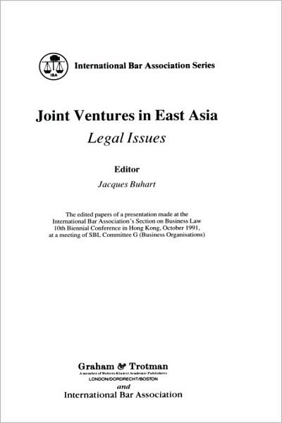 Jacques Buhart · Joint Ventures in East Asia:Legal Issues (Gebundenes Buch) (1992)