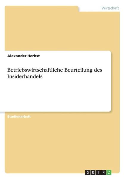 Cover for Herbst · Betriebswirtschaftliche Beurteil (Book) [German edition] (2013)