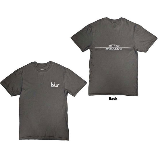 Blur Unisex T-Shirt: Pocket Blur / Parklife (Charcoal Grey) (Back Print) - Blur - Merchandise -  - 5056737284393 - September 19, 2024