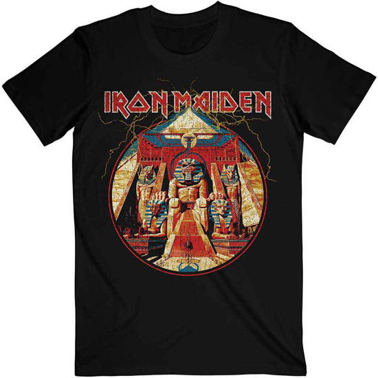 Iron Maiden Unisex T-Shirt: Powerslave Lightning Circle - Iron Maiden - Produtos - Global - Apparel - 5056170622394 - 26 de novembro de 2018