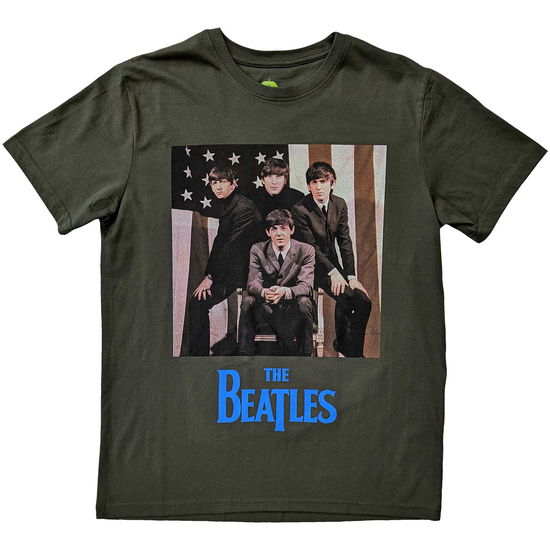 The Beatles Unisex T-Shirt: US Flag Photo - The Beatles - Gadżety -  - 5056561082394 - 