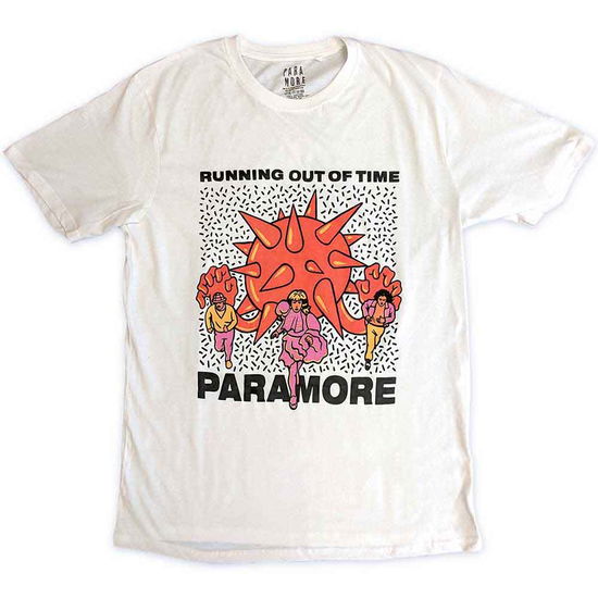 Paramore Unisex T-Shirt: Running Out Of Time (White) - Paramore - Produtos - - 5056561095394 - 27 de julho de 2023