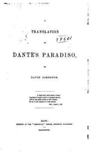 Cover for David Johnston · A Translation of Dante's Paradiso (Taschenbuch) (2015)