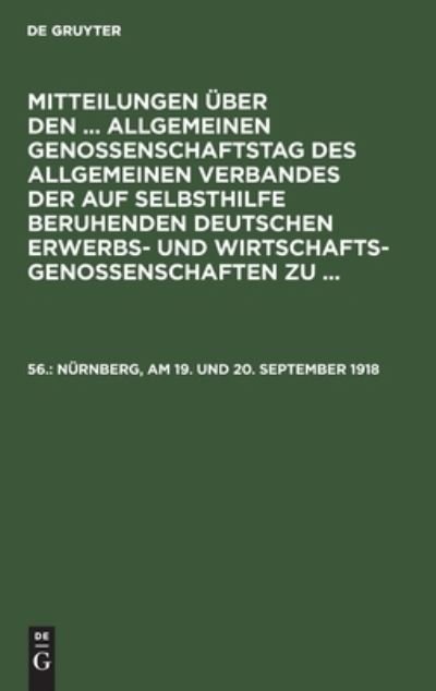 Cover for No Contributor · Nurnberg, am 19. und 20. September 1918 (Hardcover bog) (2019)