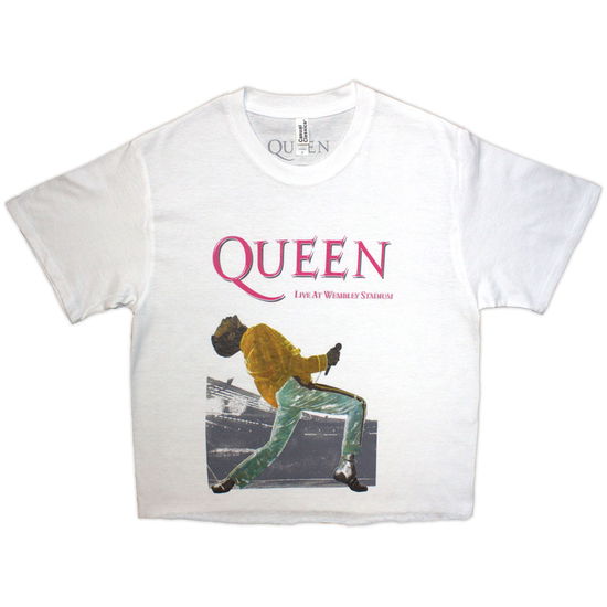 Cover for Queen · Queen Ladies Crop Top: Wembley Stadium Magenta Logo (White) (Bekleidung) [size S] (2025)