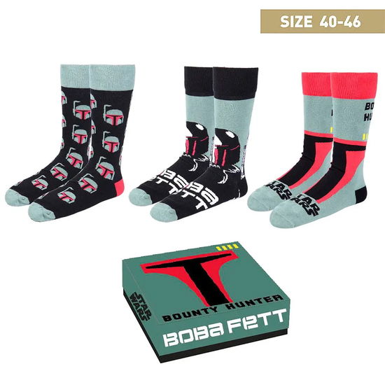 Star Wars Socken 3er-pack Boba Fett 40-46 - Star Wars - Fanituote -  - 8445484011395 - tiistai 21. helmikuuta 2023