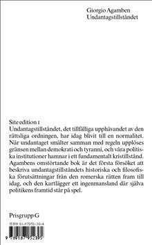 Cover for Giorgio Agamben · Site Editions: Undantagstillståndet (Paperback Book) (2005)