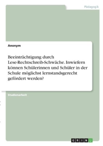 Cover for Anonym · Beeinträchtigung durch Lese-Rech (N/A)
