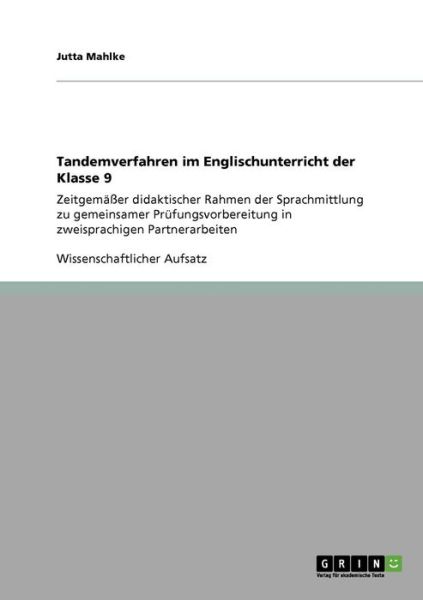 Cover for Mahlke · Tandemverfahren im Englischunter (Book) [German edition] (2009)