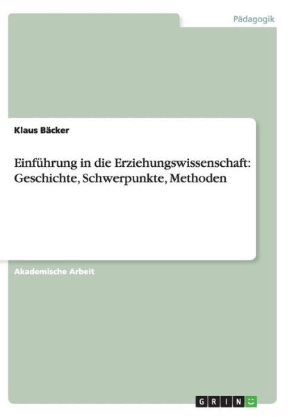 Cover for Bäcker · Einführung in die Erziehungswiss (Book) (2017)