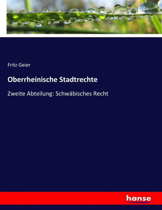 Cover for Geier · Oberrheinische Stadtrechte (Buch) (2017)