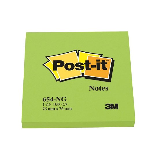 Post-it 654n Neon Green Notes, 76x76mm, 100 Sheets (Merchandise) - 3m - Merchandise - 3M - 3134375221399 - 