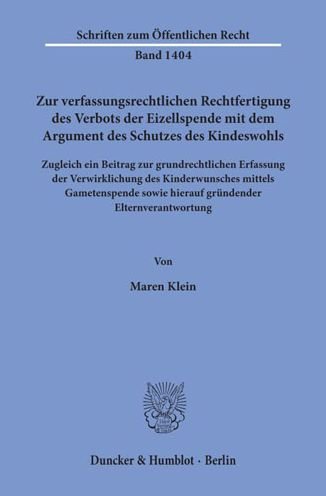 Cover for Klein · Zur verfassungsrechtlichen Rechtf (Bog) (2019)