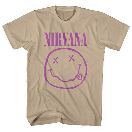 Nirvana Unisex T-Shirt: Purple Happy Face (Sand) - Nirvana - Merchandise -  - 5056561037400 - April 28, 2022