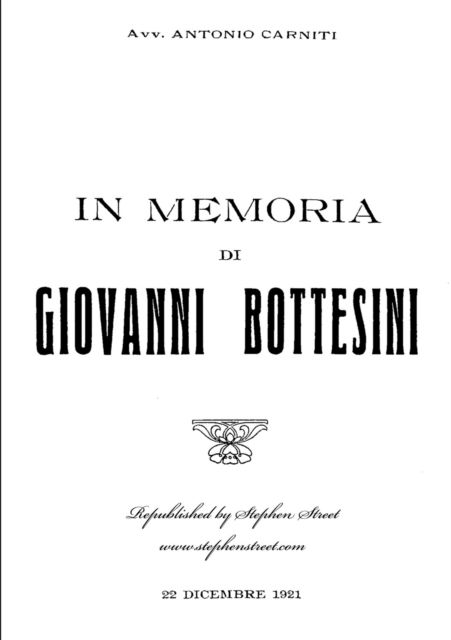 Cover for Antonio Carniti · In Memoria di Giovanni Bottesini (Paperback Book) (2017)