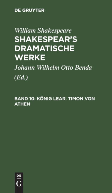 Cover for Johann Wilhelm Otto Benda · Knig Lear. Timon Von Athen (N/A) (1901)