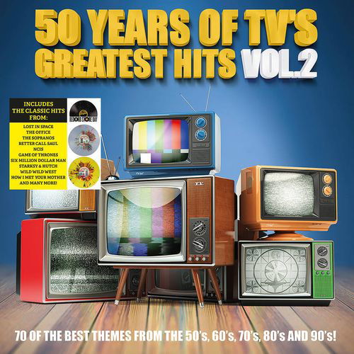 Cover for 50 Years Of TV'S Greatest Hits Vol.2 (Yellow &amp; Grey Splatter) (LP) (2023)