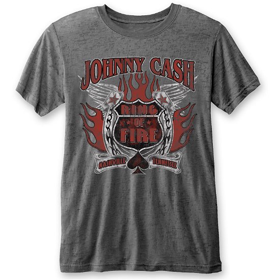 Johnny Cash Unisex T-Shirt: Ring of Fire (Burnout) - Johnny Cash - Merchandise - Bravado - 5055979983408 - 