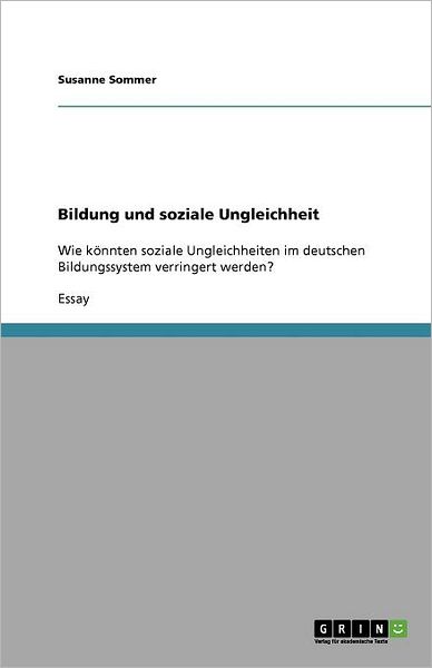 Cover for Sommer · Bildung und soziale Ungleichheit (Book) [German edition] (2009)