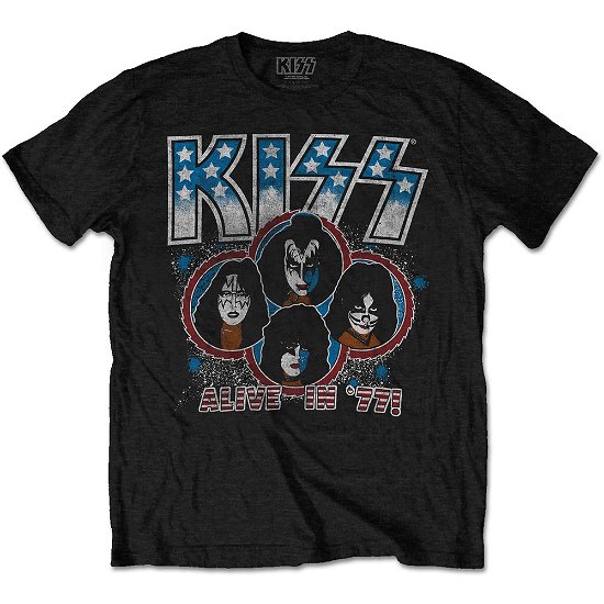 KISS Unisex T-Shirt: Alive In '77 - Kiss - Mercancía -  - 5056368646409 - 