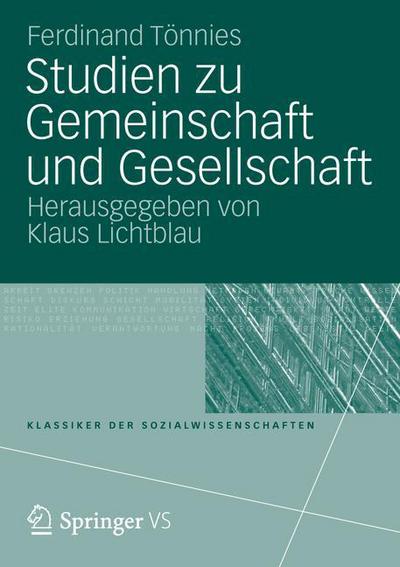 Cover for Ferdinand Tonnies · Studien zu Gemeinschaft und Gesellschaft - Klassiker der Sozialwissenschaften (Pocketbok) [German, 2012 edition] (2012)